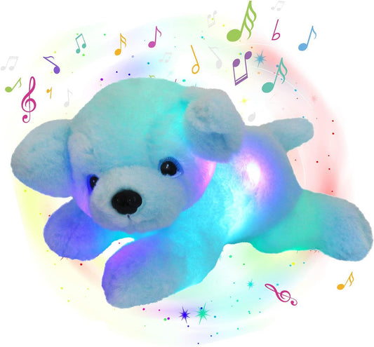 Glow Guards 15'' Blue Musical Dog Plush Soft Stuffed Animal Puppy with LED Night Lights Christmas