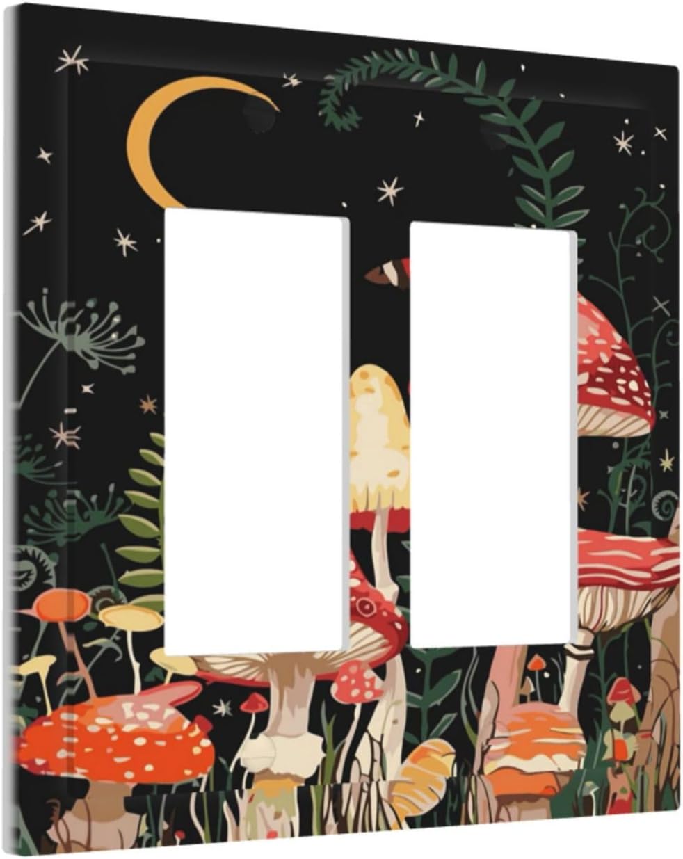 Moon Star Red Mushroom Forest Butterfly Green Plant Decorative Outlet Covers 2 Gang Double GFCI