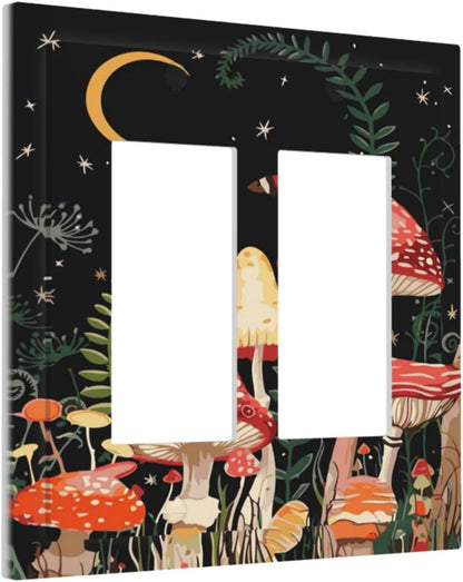 Moon Star Red Mushroom Forest Butterfly Green Plant Decorative Outlet Covers 2 Gang Double GFCI