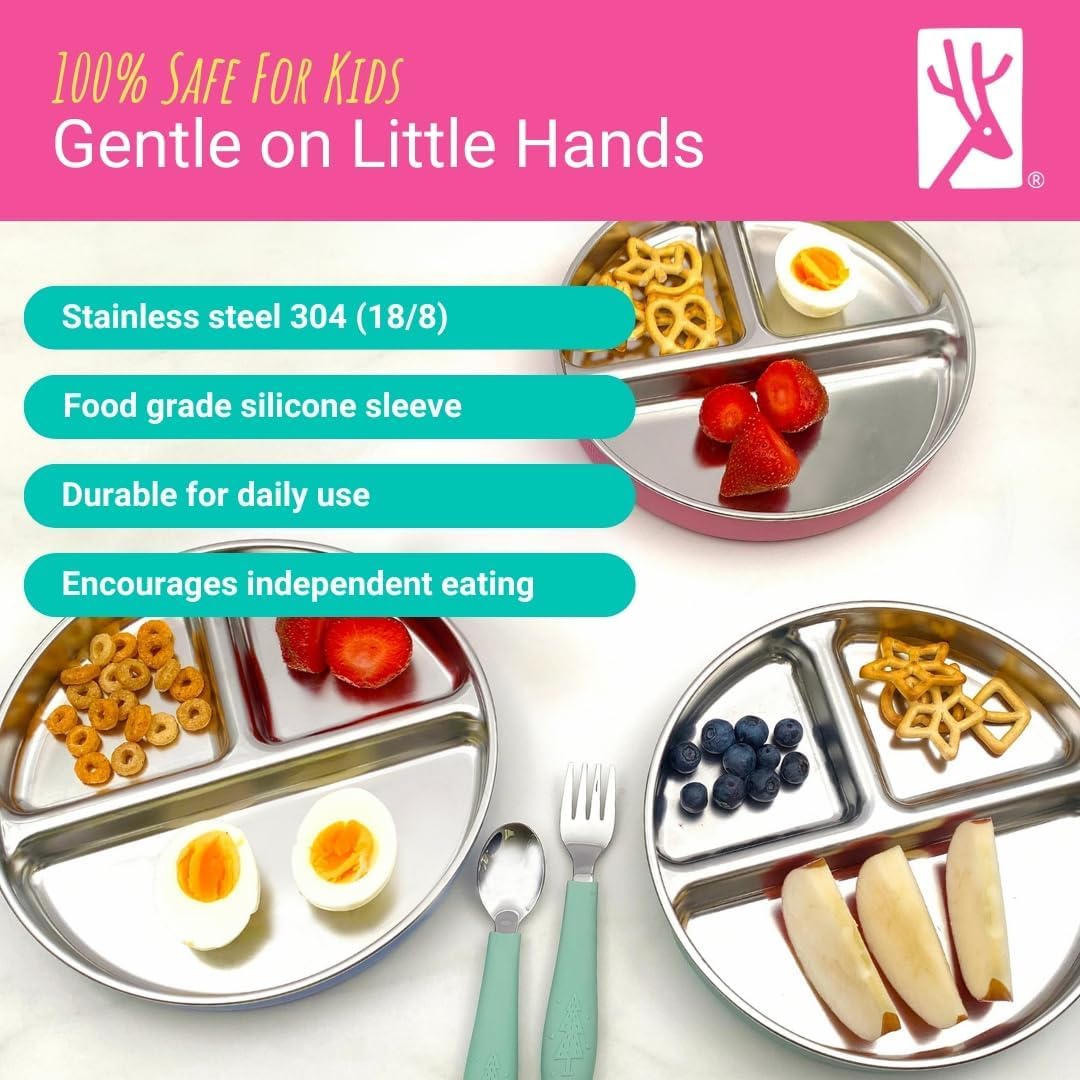 Stainless Steel Divided Plates + Silicone Sleeve and Storage Lid | Baby, Toddler, Kids | Dinner &