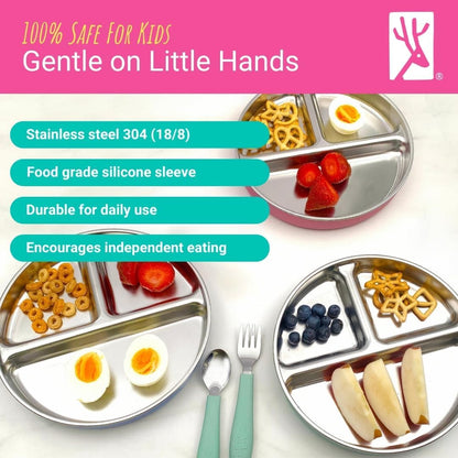 Stainless Steel Divided Plates + Silicone Sleeve and Storage Lid | Baby, Toddler, Kids | Dinner &
