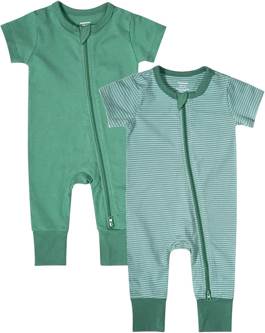 Teach Leanbh Baby Boys Girls 2-Pack Romper Jumpsuits Cotton 2 Way Zipper Short Sleeve Footless