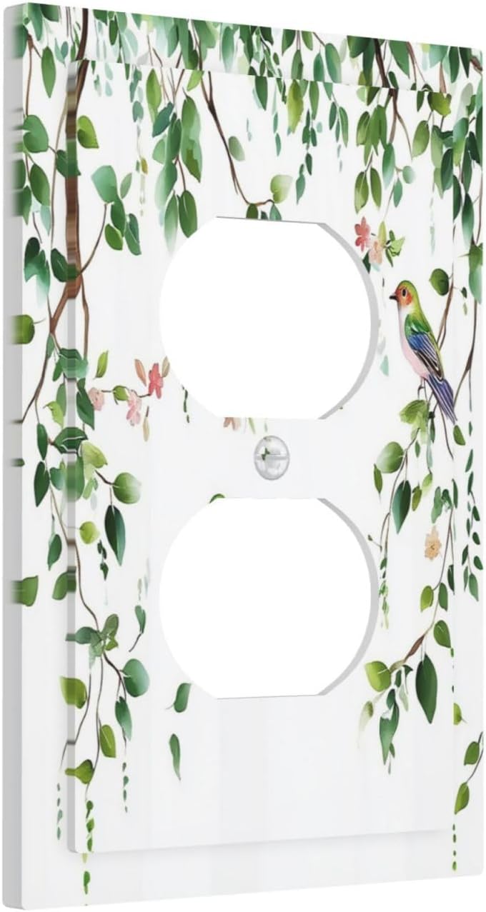 Outlet Covers Green Leaves Bird Eucalyptus Sage Plant 1 Gang Duplex Light Switch Cover Decorative