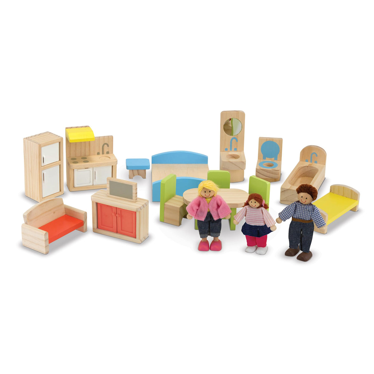 Melissa & Doug Wooden Hi-Rise Dollhouse with 15 Furniture Pieces, Garage, Working Elevator