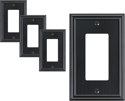 TREWELL 4-Pack Black Decorative Switch Plates and Outlet Covers, Durable Zinc Alloy, Compatible