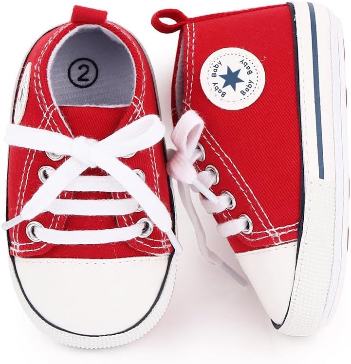 Unisex Baby Girls Boys Canvas High-top Shoes, Newborn Infant Anti-Slip Soft Sole Frist Walking