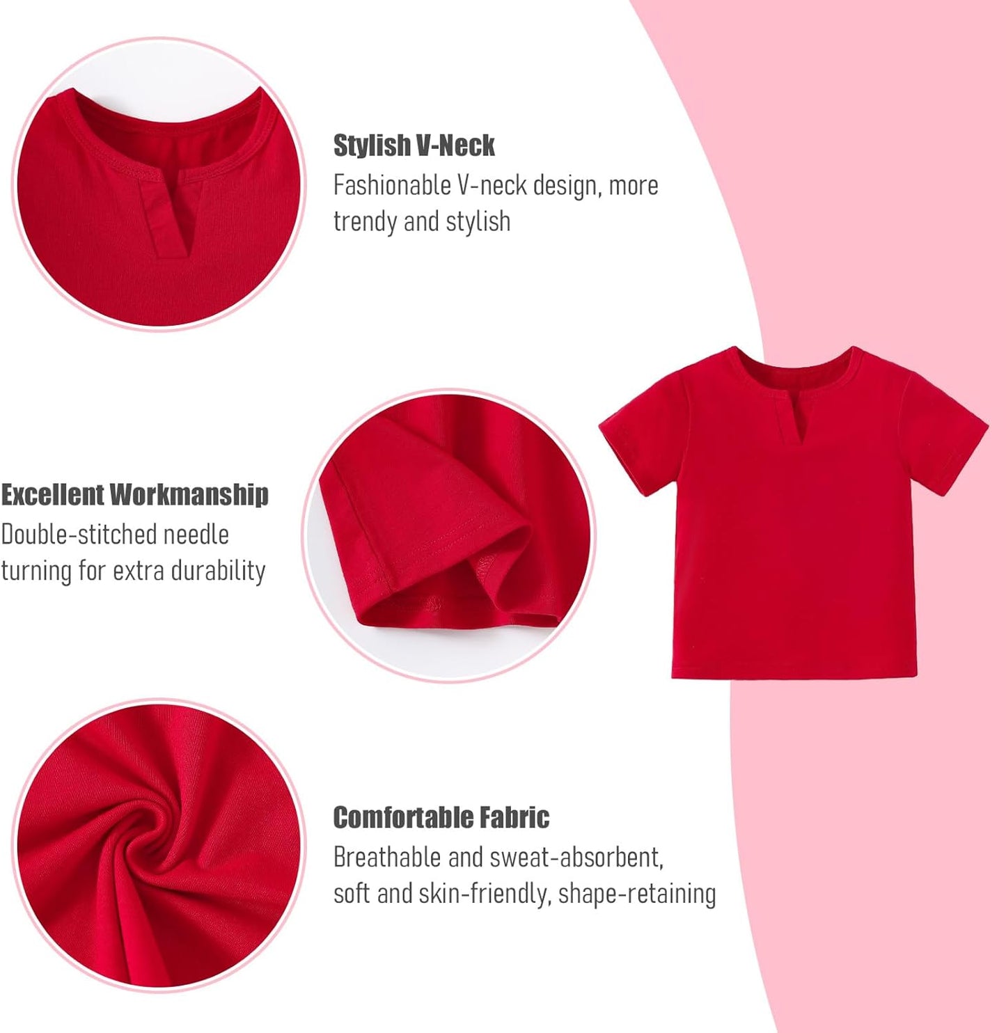 OPAWO Toddler Boy Shirts 3 Pack, V-Neck Short Sleeve Toddler Tshirts, Blank Baby Tee Shirts Summer