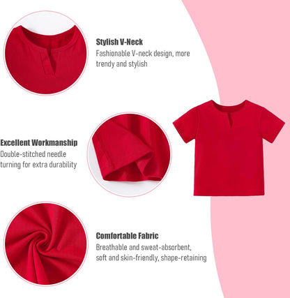 OPAWO Toddler Boy Shirts 3 Pack, V-Neck Short Sleeve Toddler Tshirts, Blank Baby Tee Shirts Summer