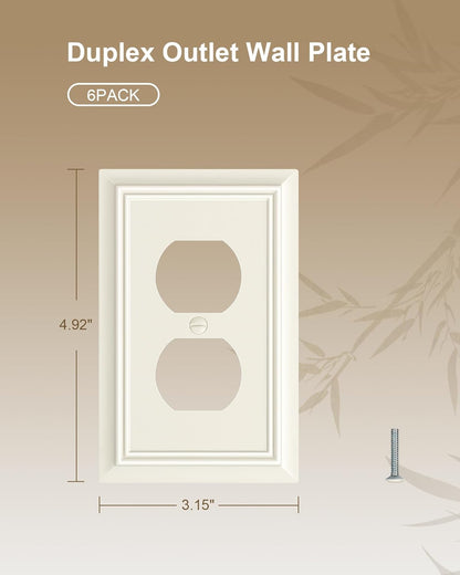 6-Pack Duplex Outlet Cover Plate, Decorative Light Almond Switch Plates and Outlet Covers, Natural