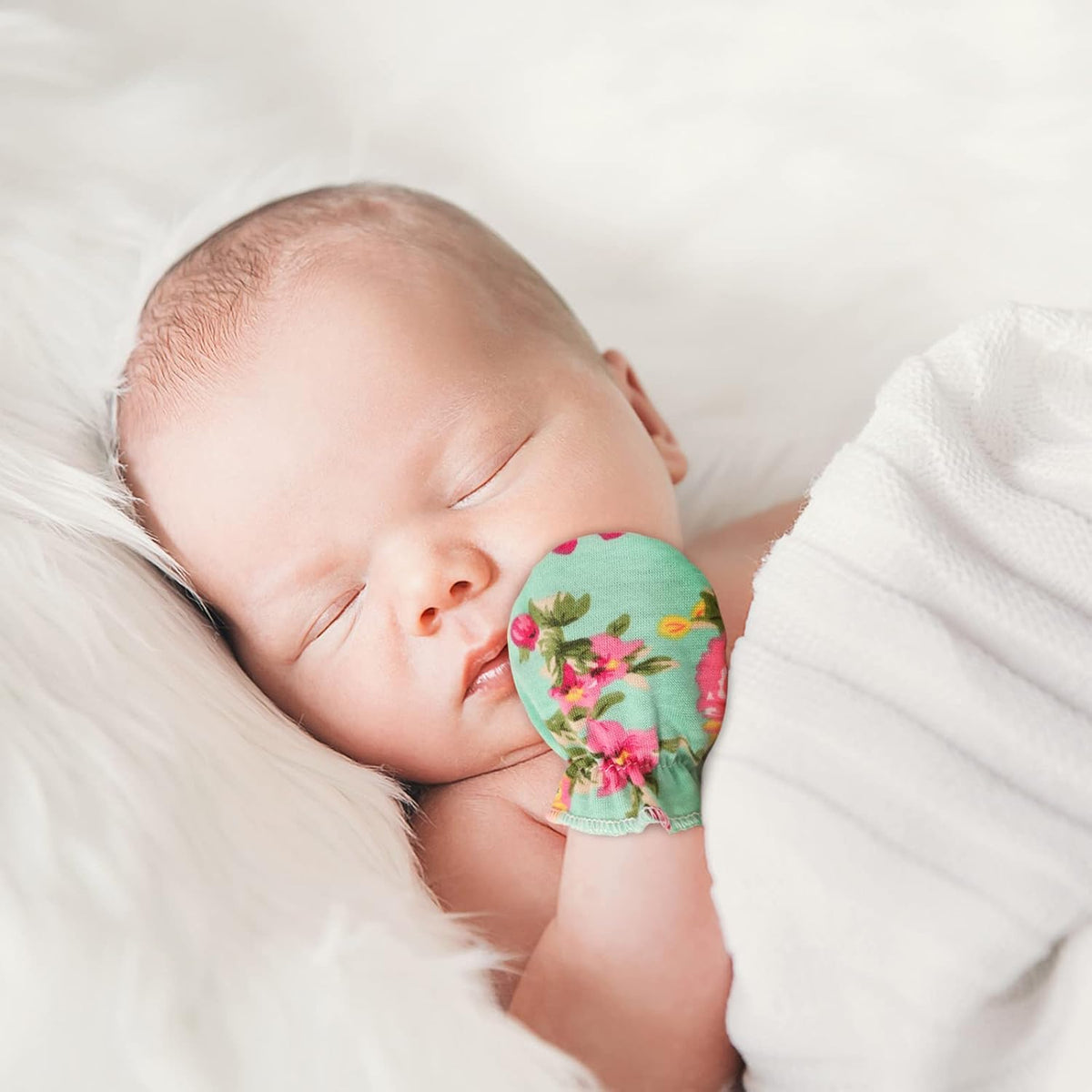 BQUBO Newborn Infant Toddler Mittens No Scratch Cotton Elastic Wrist Gloves Hypoallergenic for 0-6