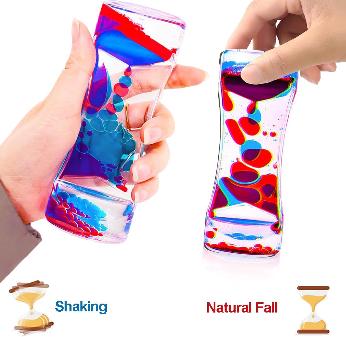 Liquid Motion Bubbler Sensory Toys, 12 Pack Liquid Timer Desktop Colorful Hourglass Liquid Bubbler