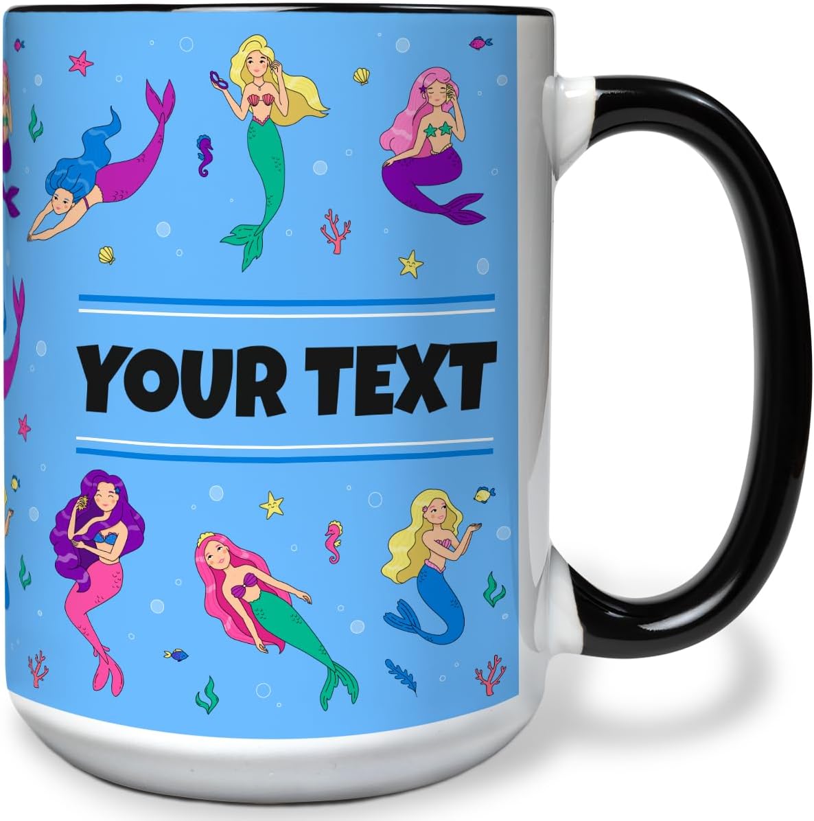 Personalized Mug for Kids - Mermaids - Custom Name/Text, Ceramic Hot Chocolate/Cocoa/Coffee Cup for
