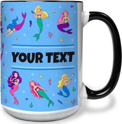 Personalized Mug for Kids - Mermaids - Custom Name/Text, Ceramic Hot Chocolate/Cocoa/Coffee Cup for
