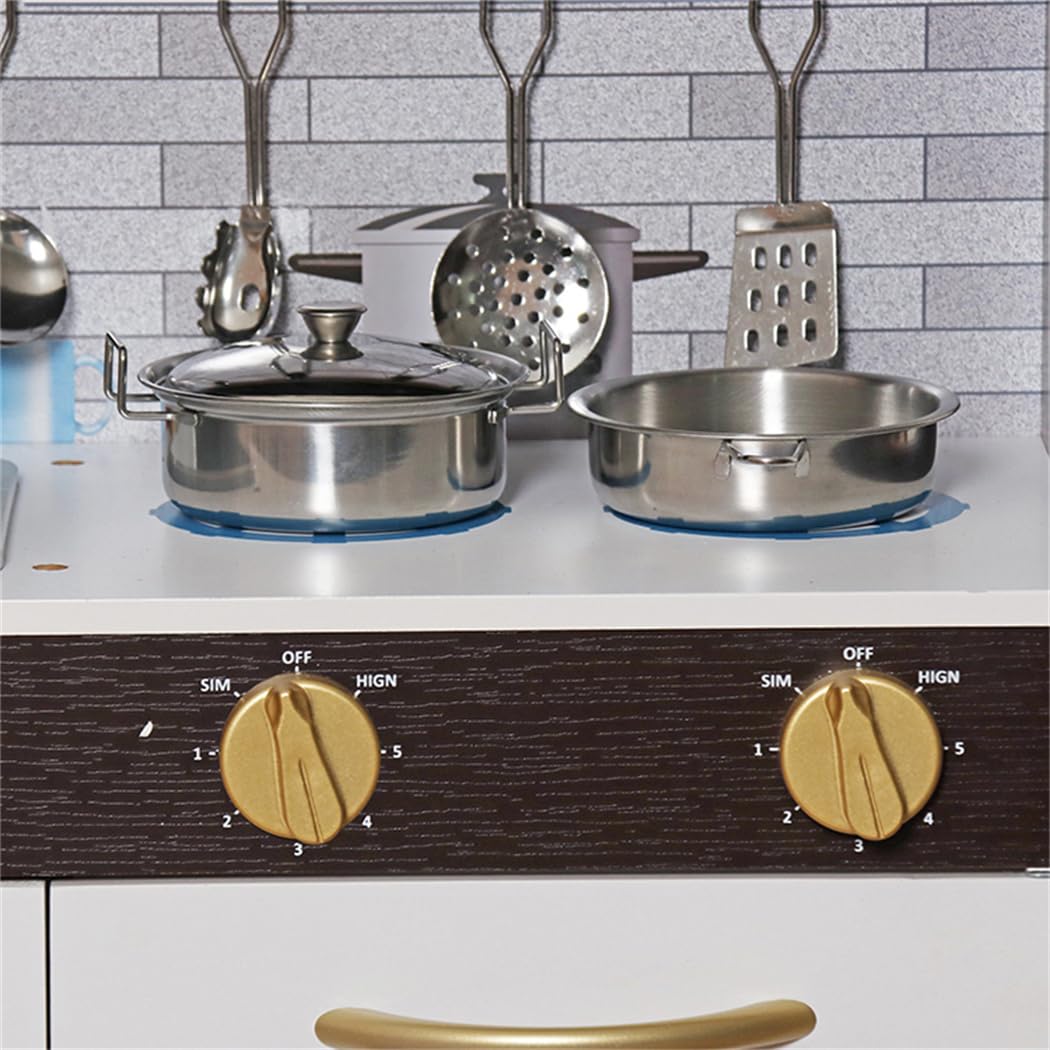 TOUCH US Wooden Play Kitchen Toy Set with Light, Kids Children Pretend Toy Kitchen Playset with