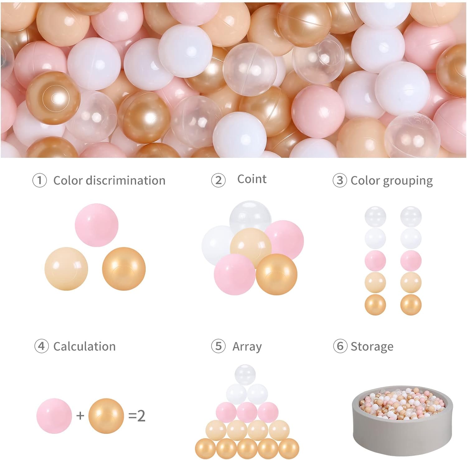 GOGOSO Ball Pits Balls for Toddlers Pack of 50 100 200 Plastics Shape Ball Non-Phthalate Non-BPA