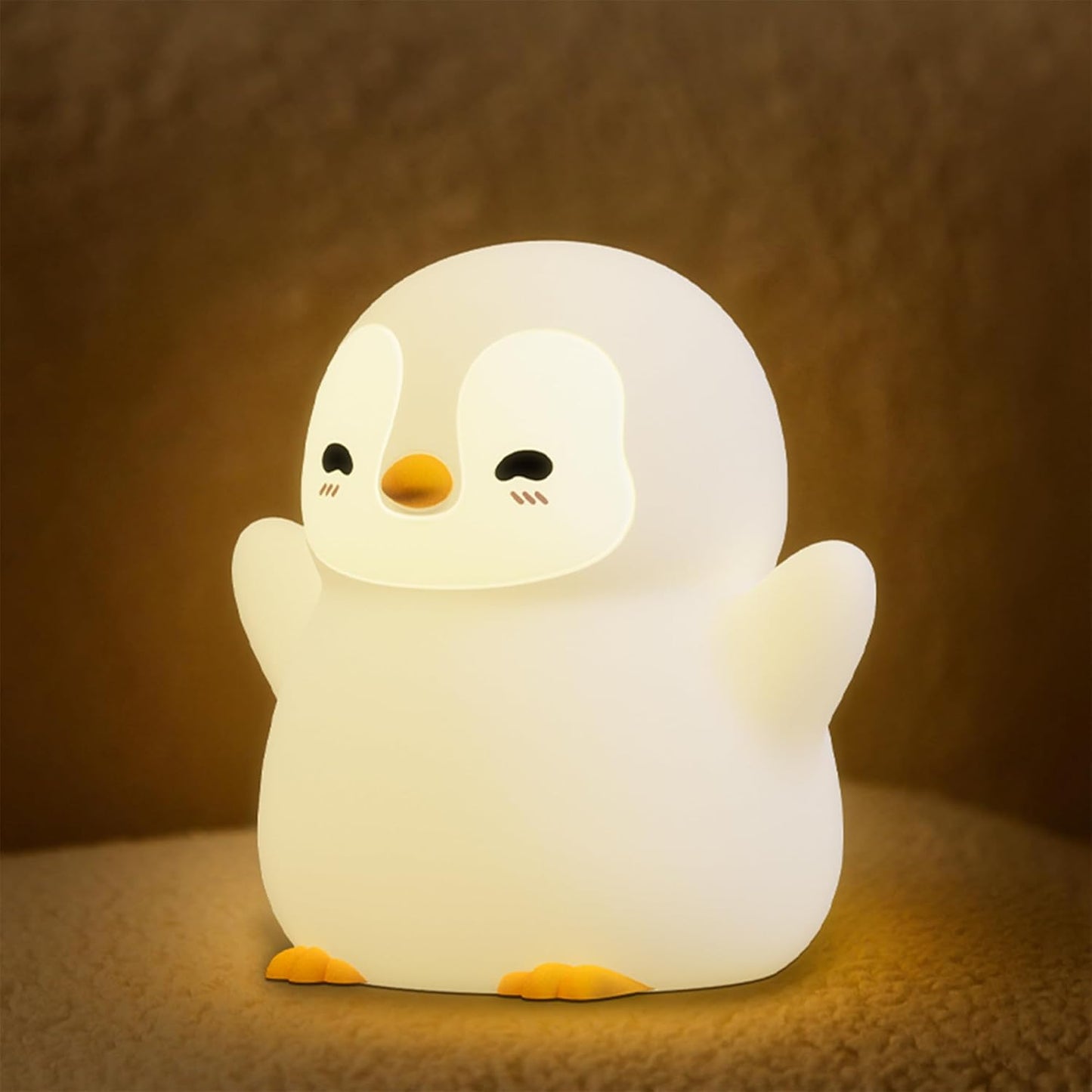 UNEEDE Standing Penguin Night Light with Detachable Bunny Hat - Rechargeable Silicone Touch Lamp