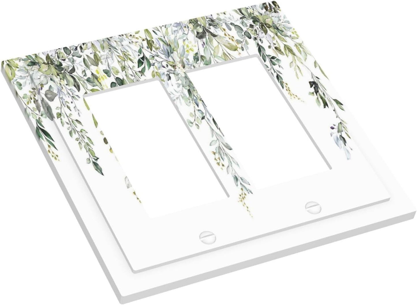 Decorative Outlet Covers Boho Farmhouse Flower Leaf Sage Green 2 Gang Double GFCI Rocker Electrical