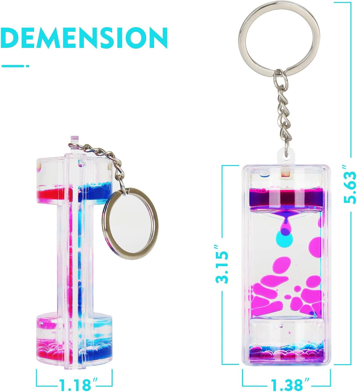 Liquid Motion Bubbler Key Chain Pack of 8 Great Desktop Colorful Hourglass Liquid Bubbler Small
