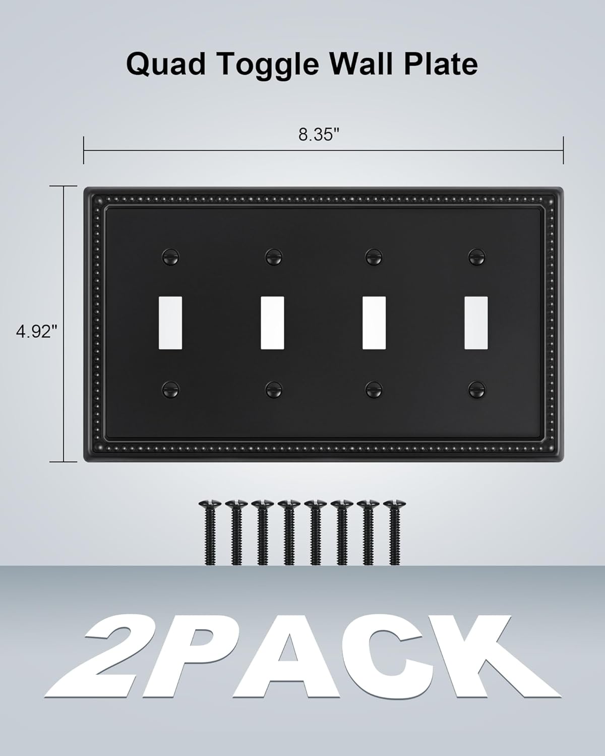 2-Pack Quad Toggle Light Switch Cover Plate, 4 Gang Metal Switch Plate Covers, Black Pearls