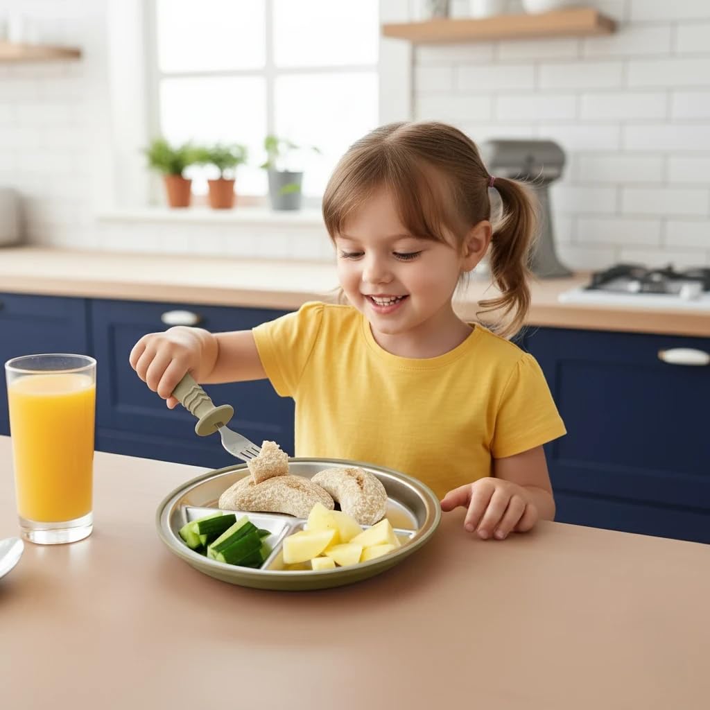 PandaEar 8PCS Baby Feeding Set | Stainless Steel Suction Plates and Bowls with Silicone Fork and