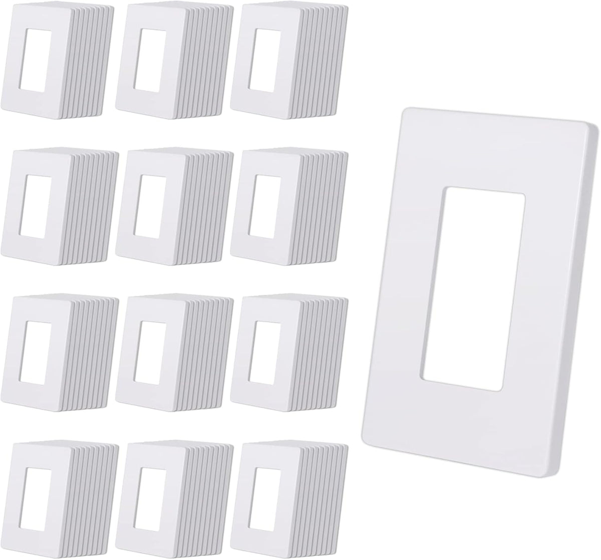 CML Matte White 1-Gang Screwless Decorative Wall Plates, 120 Pack Decorator Light Switch Covers