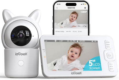 ieGeek Baby Monitor with Camera and Audio,5" Screen,HD Night Vision,2-Way Talk,Cry&Motion