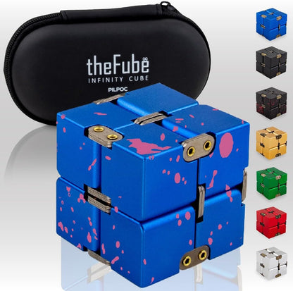 PILPOC theFube Infinity Cube Fidget Desk Toy - Aluminum Infinite Magic Cube with Case, Sturdy
