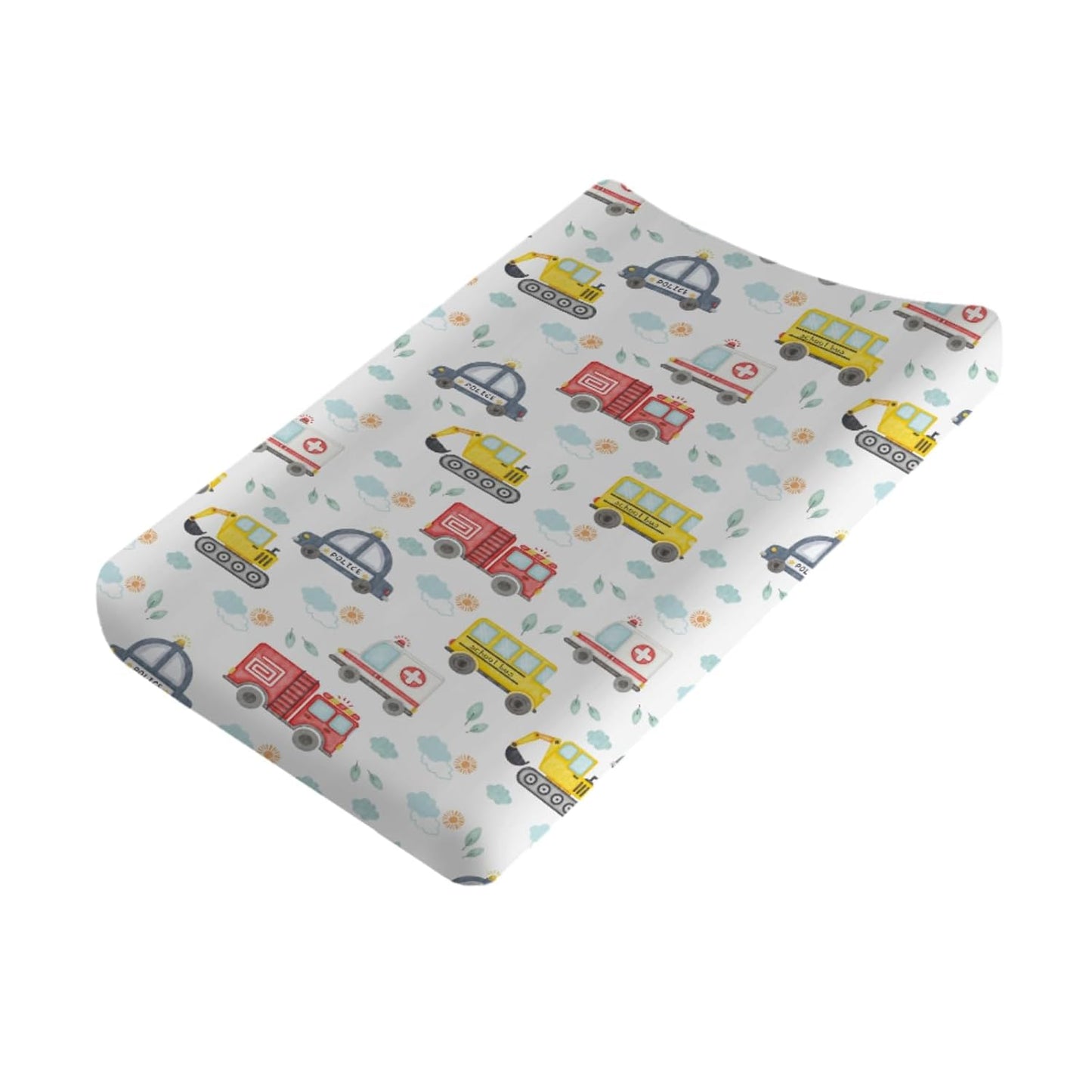 Watercolor Cars Changing Pad Covers Cute Transport Vechile Sun Clouds Leaves Diaper Change Pad