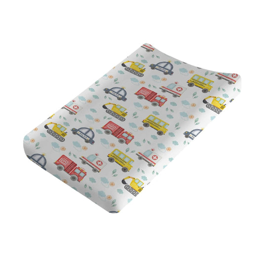 Watercolor Cars Changing Pad Covers Cute Transport Vechile Sun Clouds Leaves Diaper Change Pad