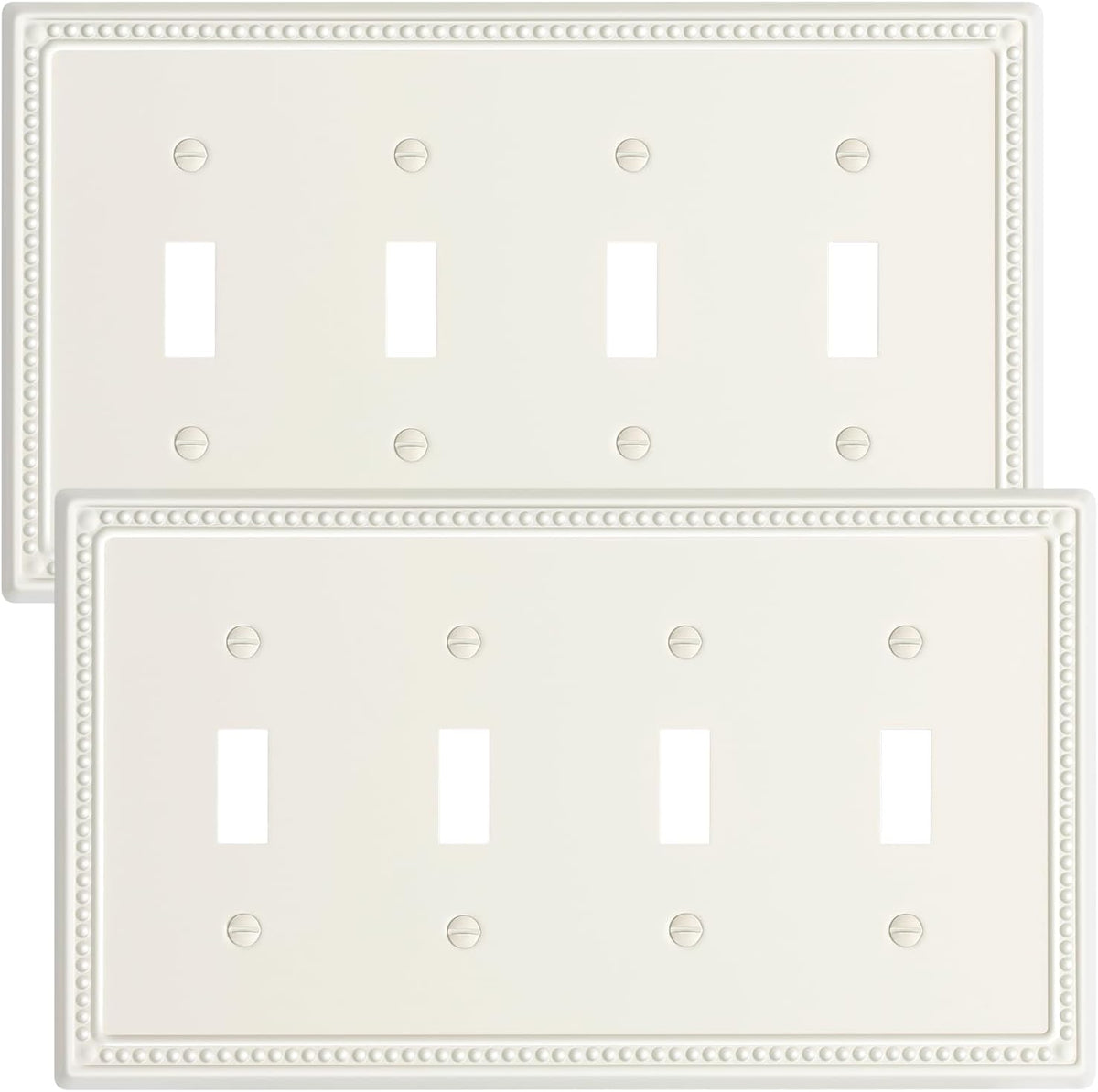 2-Pack Quad Toggle Light Switch Cover Plate, 4 Gang Metal Switch Plate Covers, Light Almond Pearls