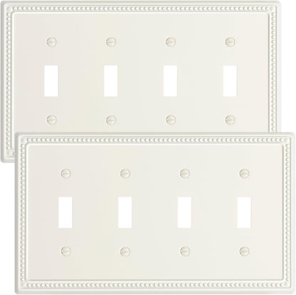 2-Pack Quad Toggle Light Switch Cover Plate, 4 Gang Metal Switch Plate Covers, Light Almond Pearls