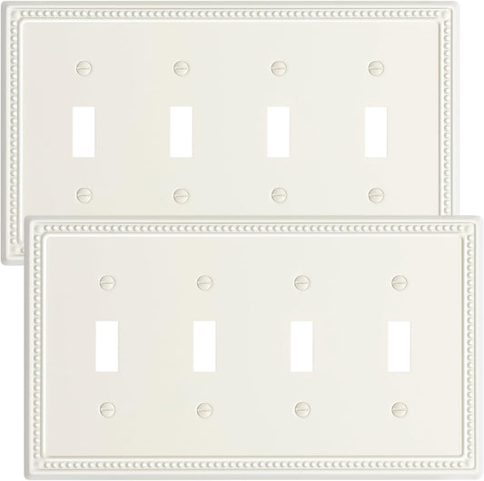 2-Pack Quad Toggle Light Switch Cover Plate, 4 Gang Metal Switch Plate Covers, Light Almond Pearls