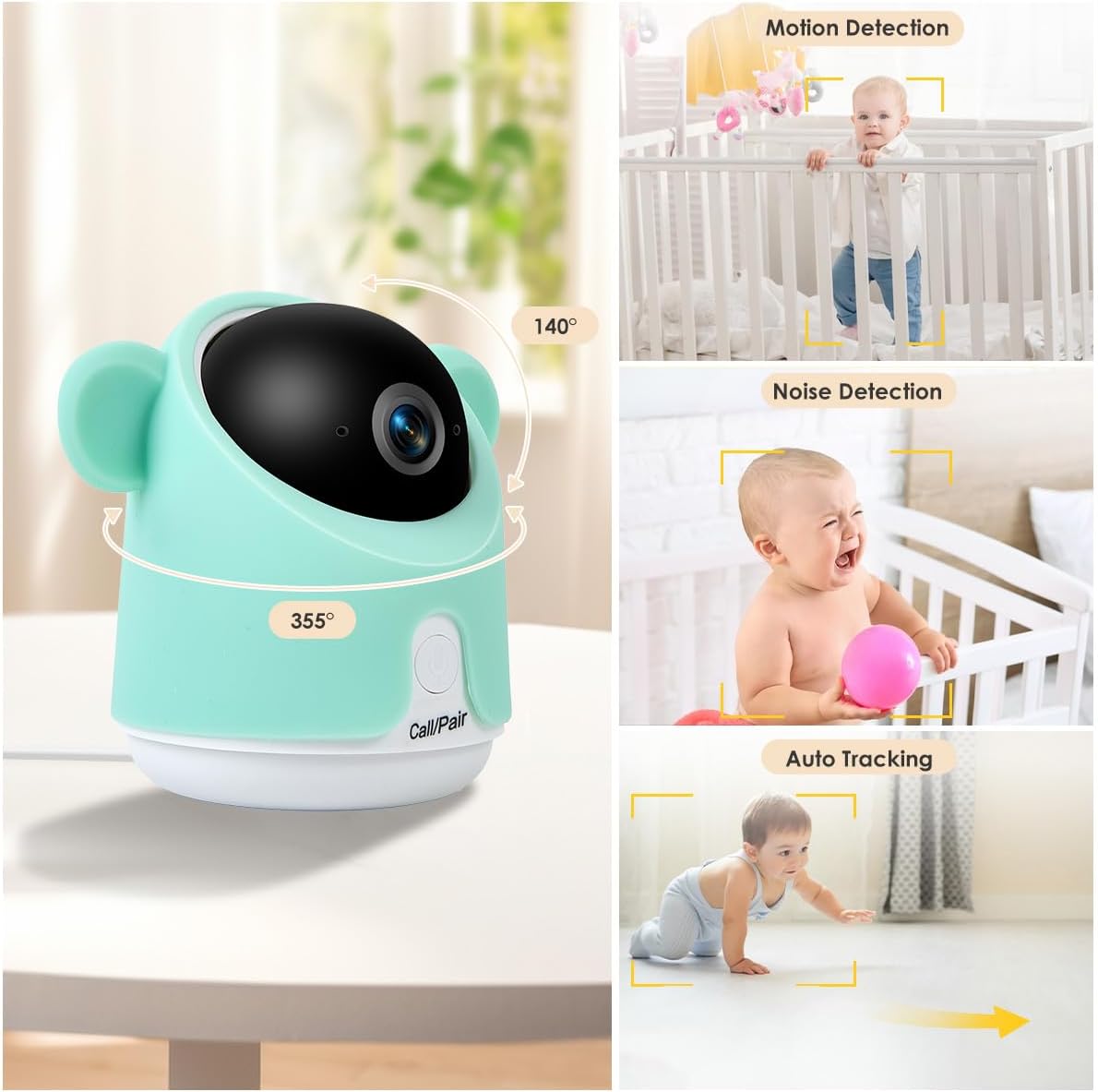 Baby Monitor with Camera and Audio, 1080P Baby Camera Monitor WiFi Smartphone App Control Night