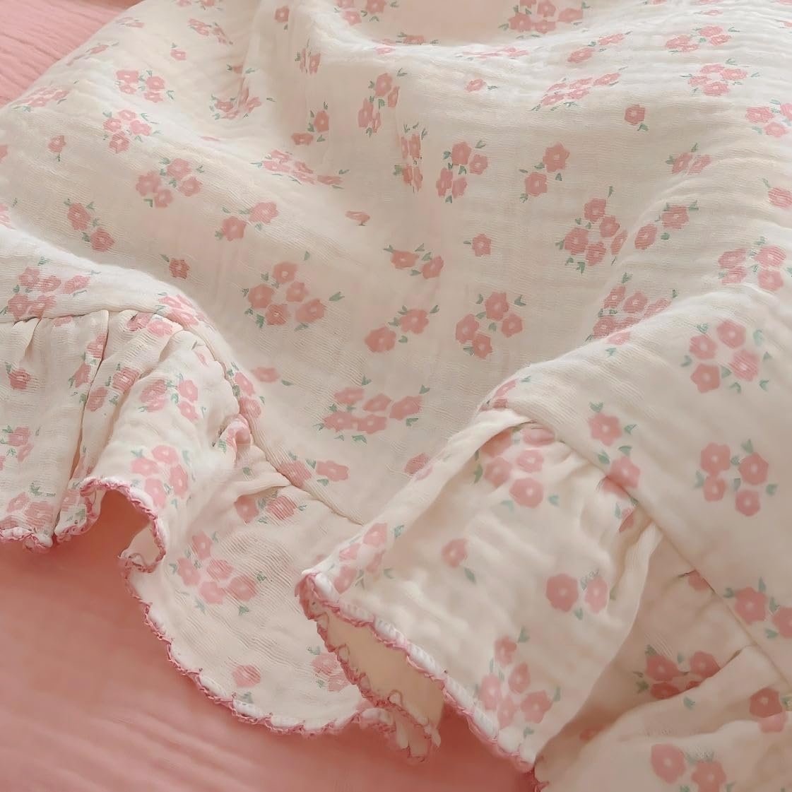 BuLuTu Cotton Muslin Kids Toddler Pillowcase Standard Size, Shabby Chic Galsang Flowers Print, Soft