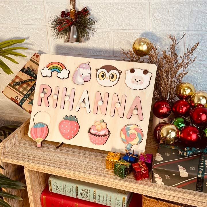 Personalized Name Puzzle for Kids, Personalized Baby Gifts Name Puzzles for Toddlers 1-3 with Pegs