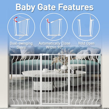 WAOWAO Extra Tall 40.55" Baby Gate 57.48-74.4" Wide Pressure Mounted Walk Through Swing Auto Close