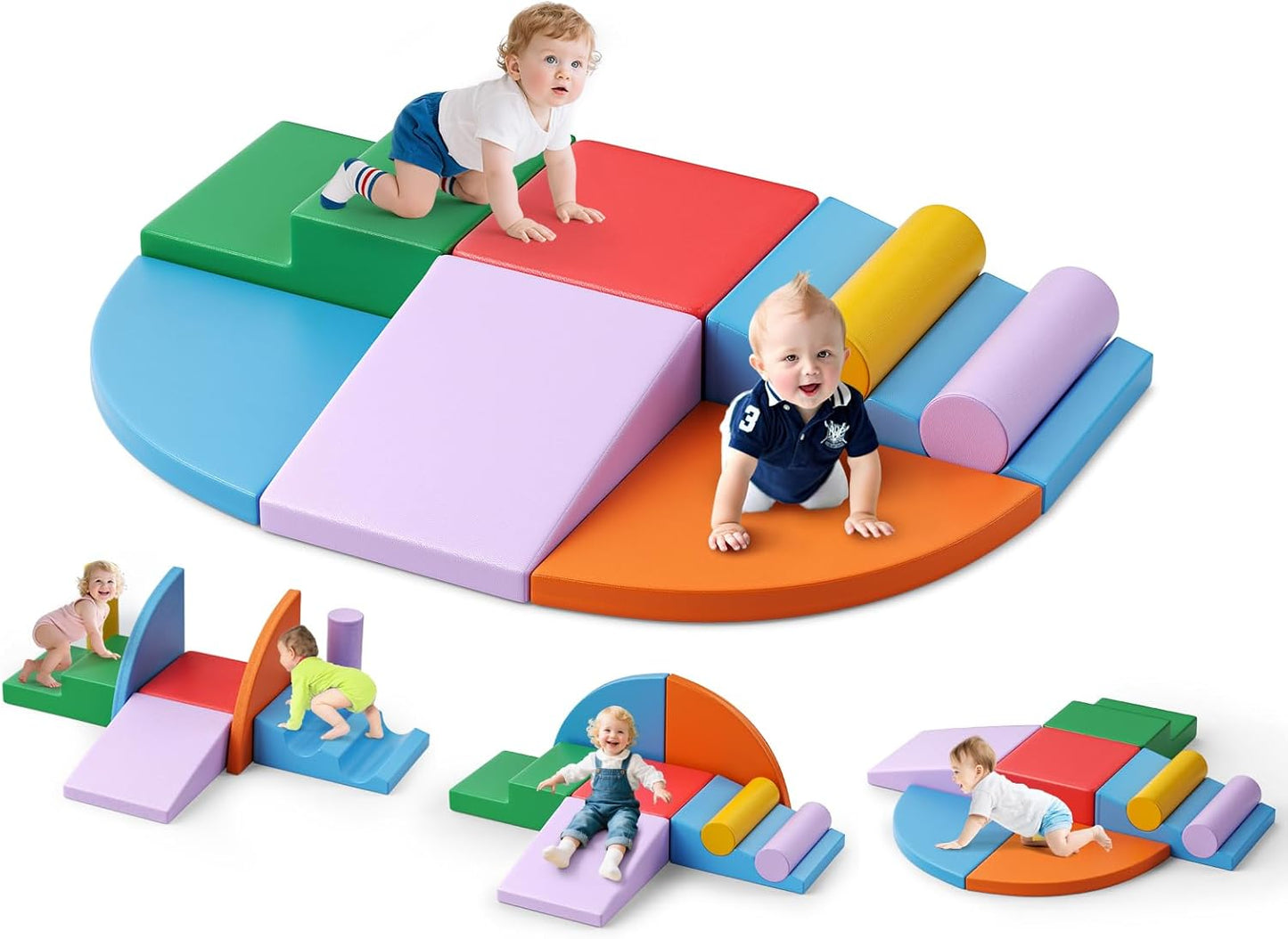 Lischwert Foam Climbing Blocks for Toddlers 1-3, 8pcs Soft Play Set with Crawling Exploration Toys