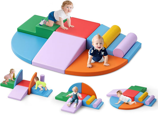 Lischwert Foam Climbing Blocks for Toddlers 1-3, 8pcs Soft Play Set with Crawling Exploration Toys