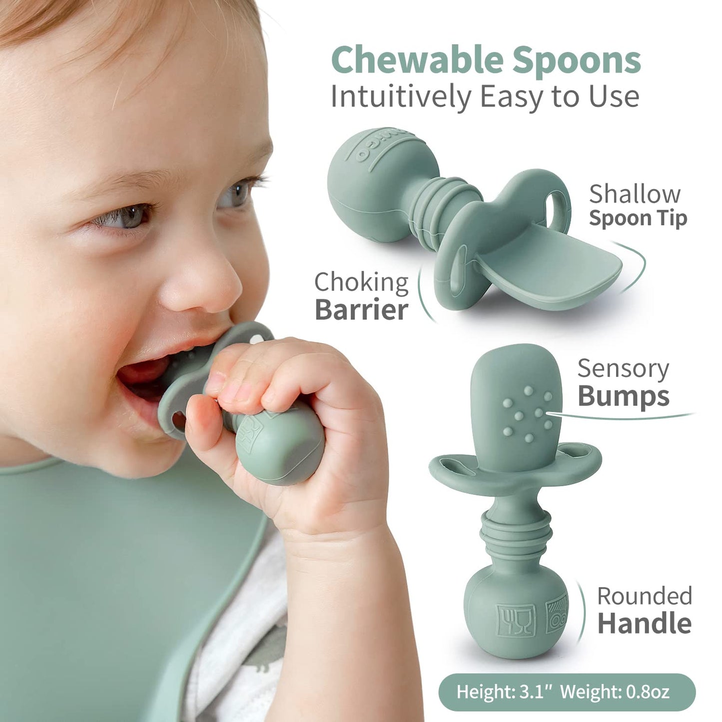 SAMiGO Silicone Baby Spoons Self Feeding 6+ Months - Infant Toddler Utensils - First Stage Baby Led