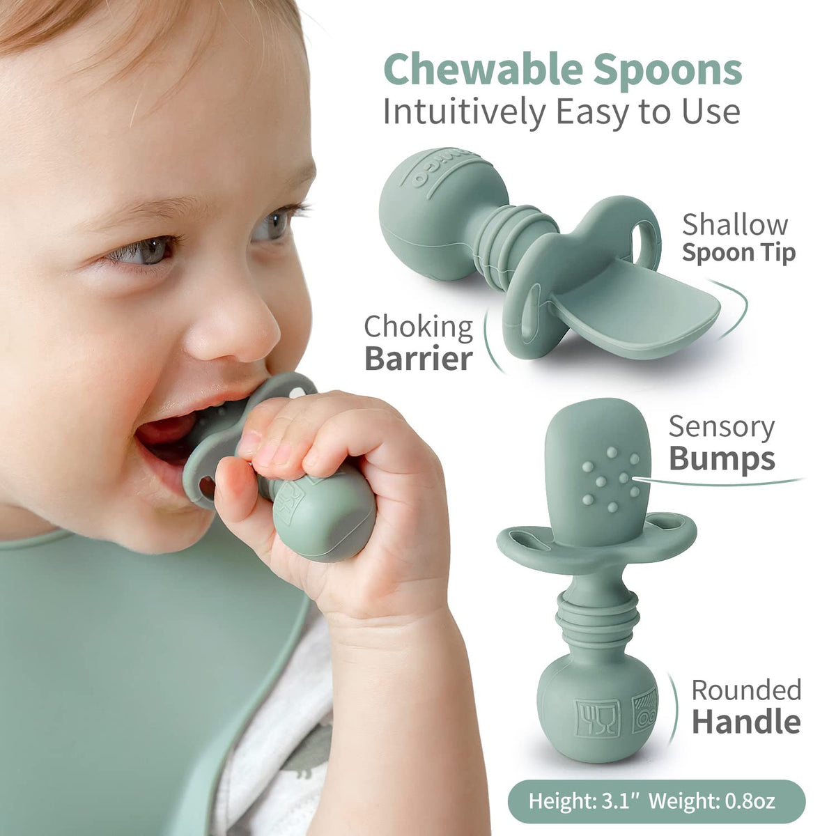SAMiGO Silicone Baby Spoons Self Feeding 6+ Months - Infant Toddler Utensils - First Stage Baby Led
