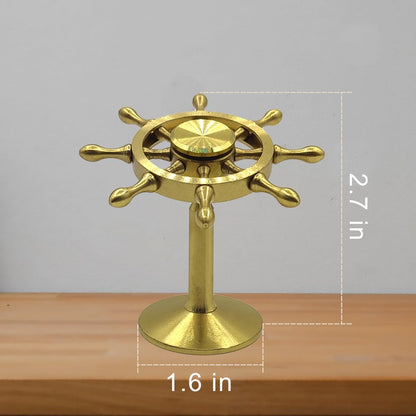 Brass Spinner Ship Wheel, Kinetic Desk Toy Spin with Stand, High Speed Bearing Metal Hand Spinners