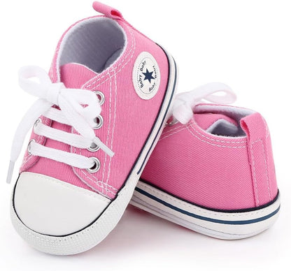 Unisex Baby Girls Boys Canvas High-top Shoes, Newborn Infant Anti-Slip Soft Sole Frist Walking