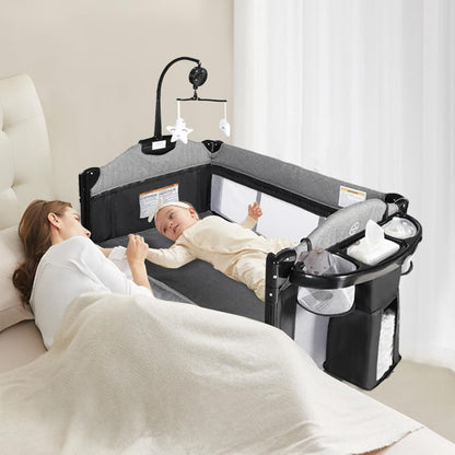 Kinder King 4 in 1 Portable Nursery Center, Foldable Baby Bedside Crib w/Bassinet, Infant Pack n