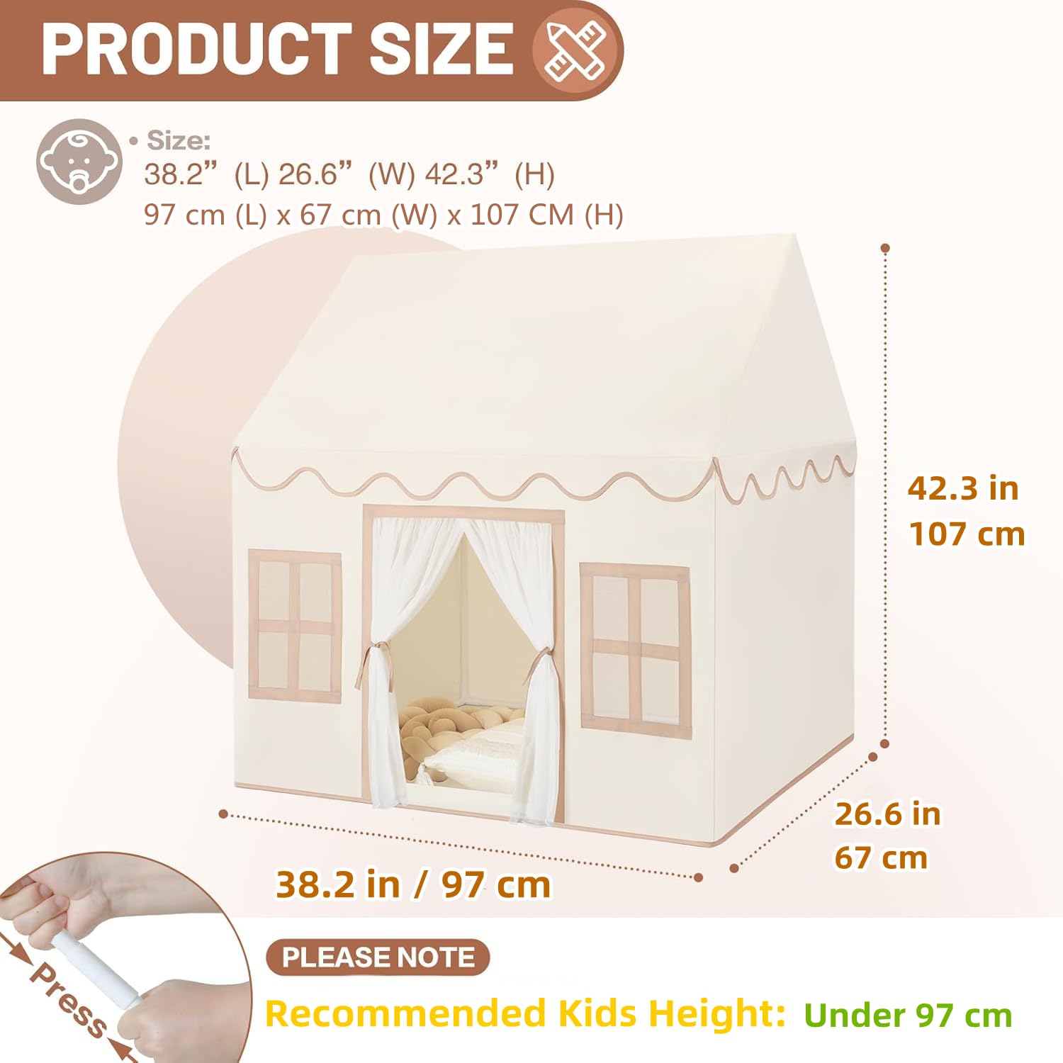 Senodeer Kids Play Tent Indoor: with Mat, Tassel Garland - Girl Tent Indoor Playhouse for Kids Toys