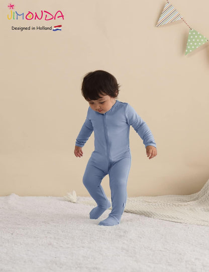 Jimonda Baby Boy Romper 4-Pack - Bamboo Zip-Up Pajamas for 0-24 Months,Unisex Footed