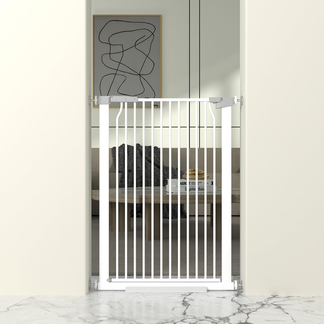 41" Extra Tall Cat Gate for Doorway, 29.6-32.5''W Metal Pet Baby Safe Gate, Extra Wide Pressure