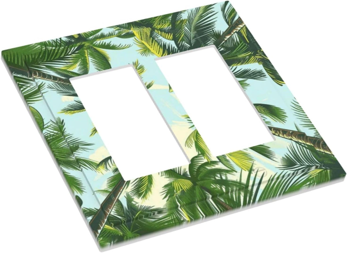 Summer Sky Coconut Palms Trees Green Plants Leaf Decorative Outlet Covers 2 Gang Double GFCI Rocker