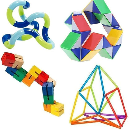 Fidget Stress Reliever Brain Teaser Dexterity Decompression 4 Pack Including a Genuine Tangle®
