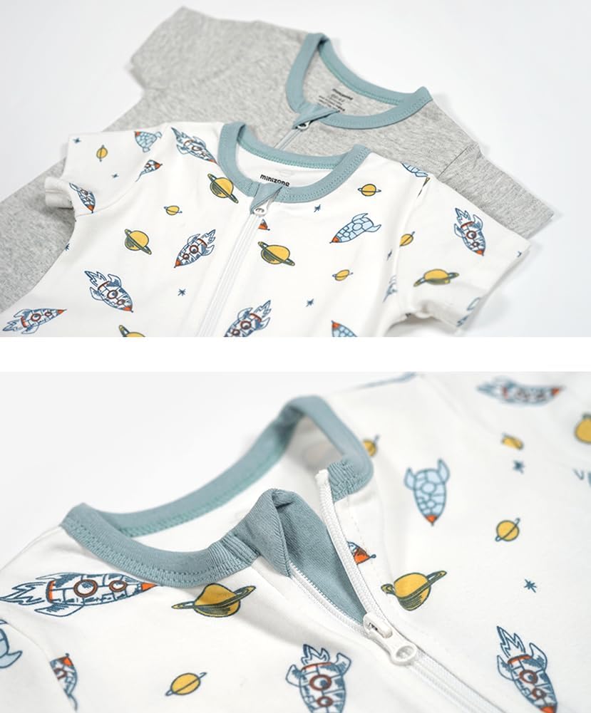 Teach Leanbh Baby Boys Girls 2 Pack 2 Way Zipper Footless Pajamas Cotton Short Sleeve Printing
