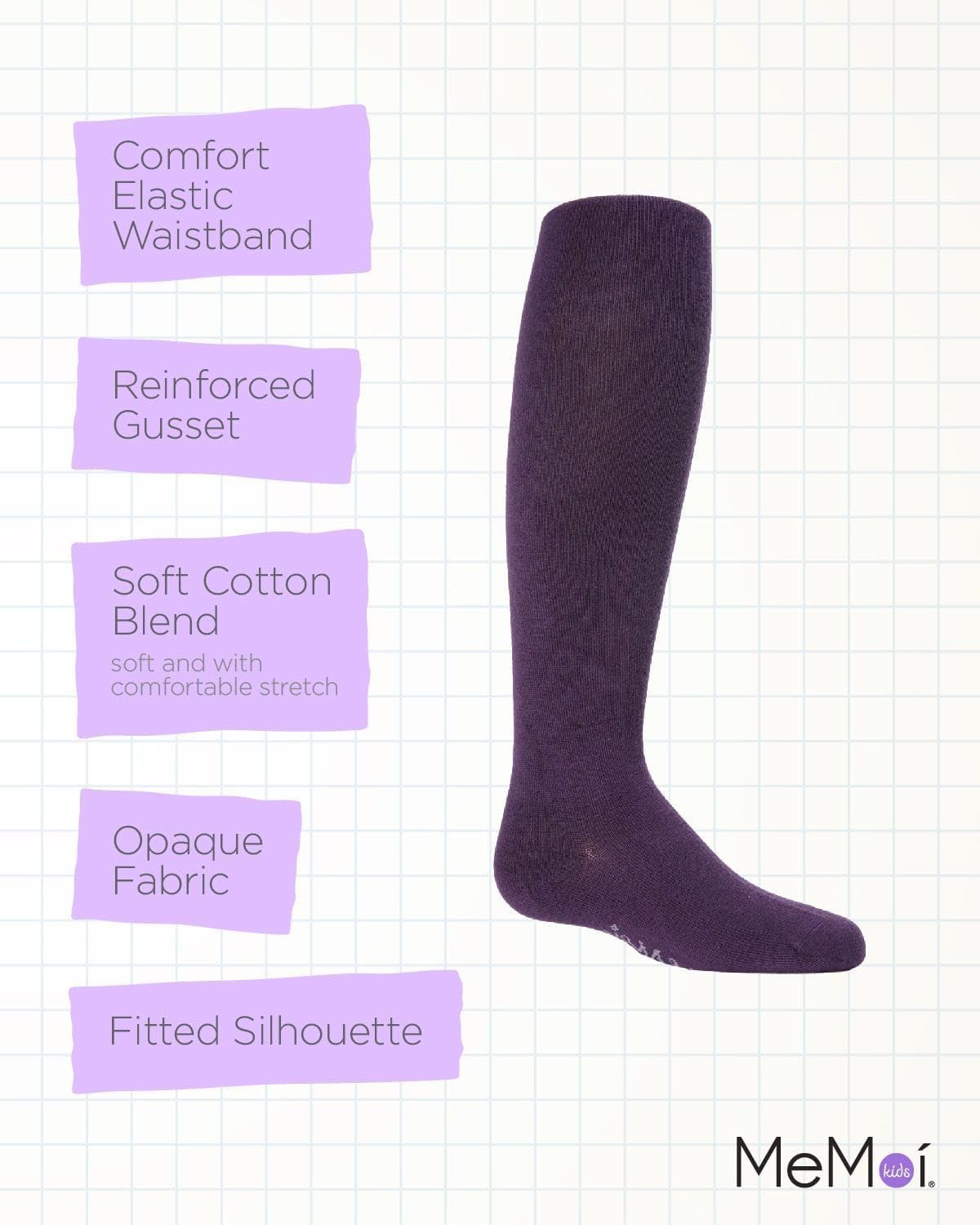 MeMoi Soft Pima Cotton Tights for Girls, Soft and Lightweight Opaque Tights for girls - Sizes 8 to